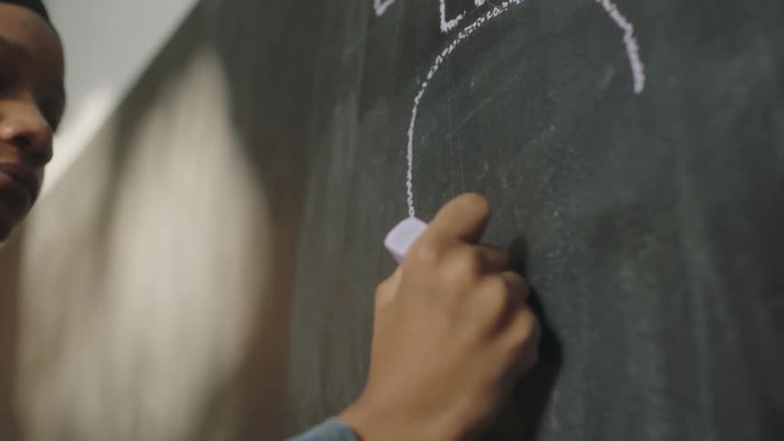 A student is writing on the chalk board