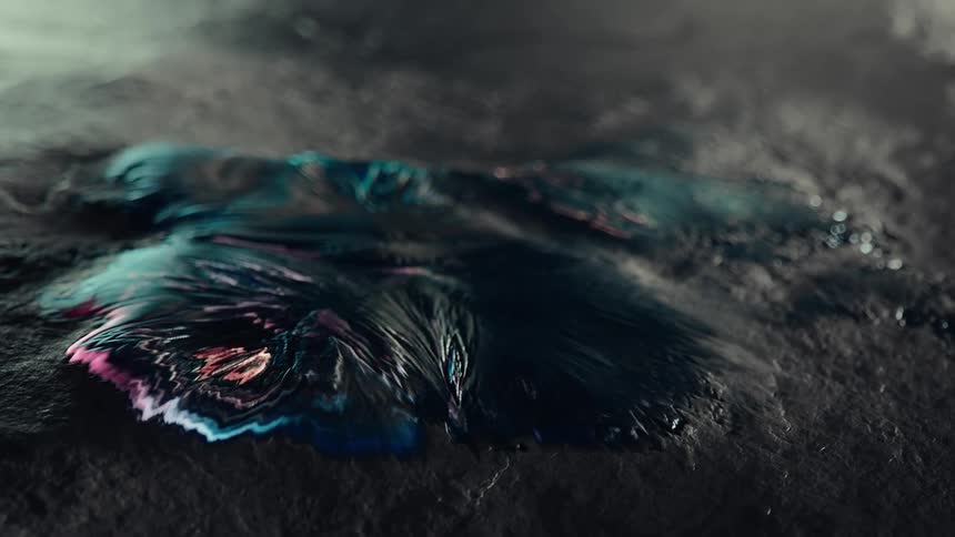 Oil spreads and turns purple and blue
