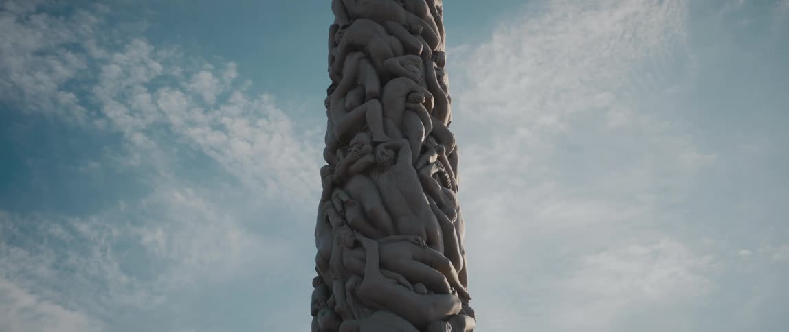 Close up of Vigeland's Monolith consisting of 121 human sculpture figures in Frogner Park, Oslo, Norway