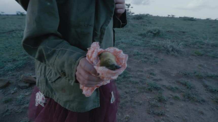 A person is holding something on the field