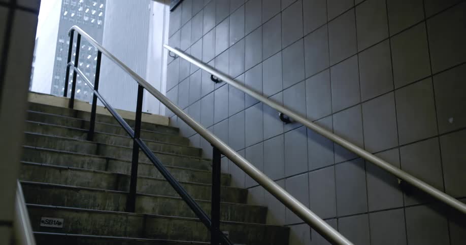 An interior stairwell in a city building