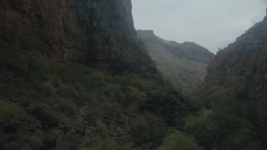 Aerial view of ravine with steep sides