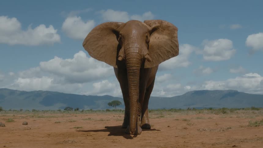 An elephant standing still moving its trunk on a bright sunny day