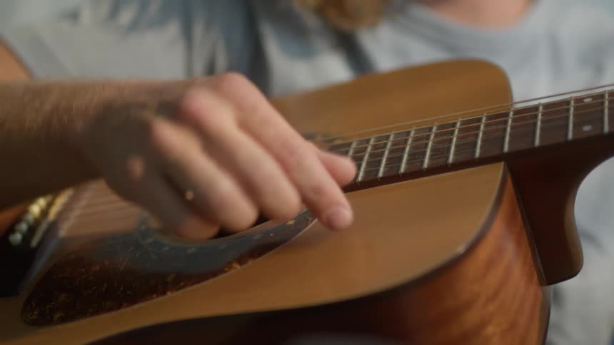A man is playing the guitar