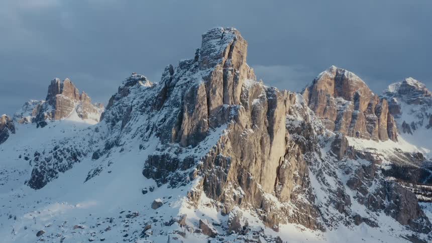 Aerial view of snowy steep mountain