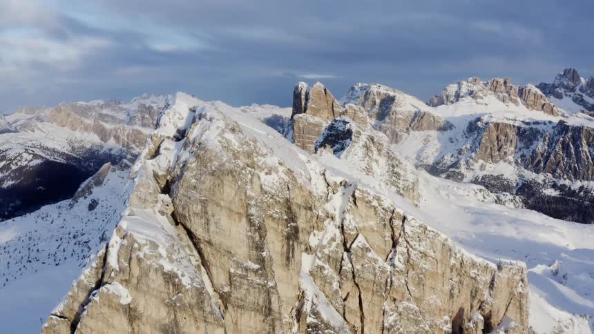 Aerial view of high snowy mountains
