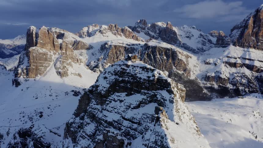 Aerial view of mountains are displayed in winter