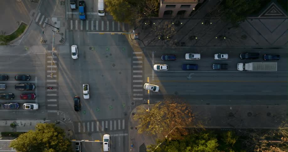 Aerial view of traffic at a busy intersection