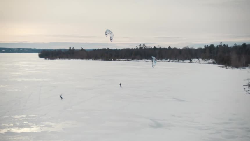 People ice gliding on a lake
