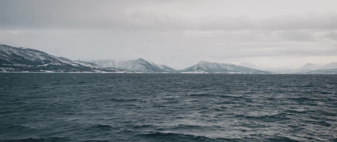 Water waves are moving in the ocean during winter
