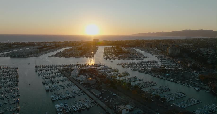 An aerial view of a marina of boats