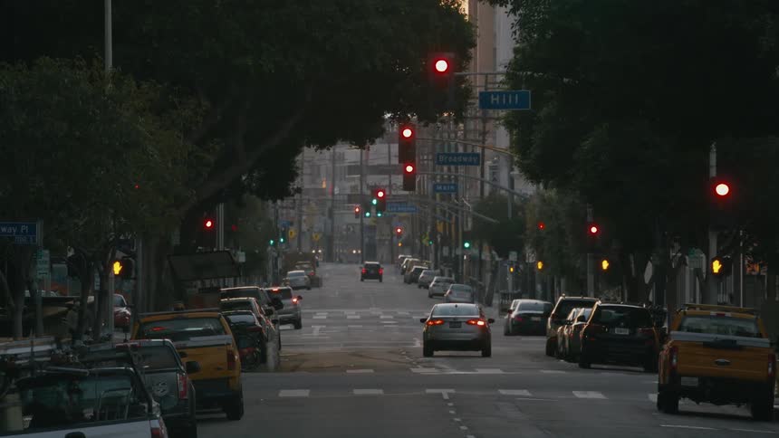 Vehicles travel on the city streets
