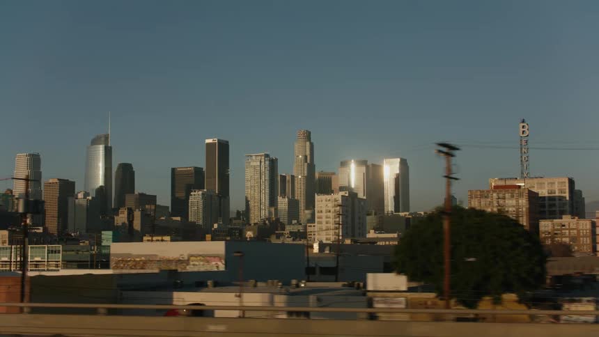A view of a city with tall buildings