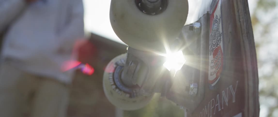 Close up of a skateboard on a sunny day