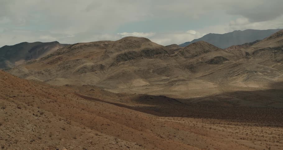 Aerial view of a desert landscape is displayed during spring