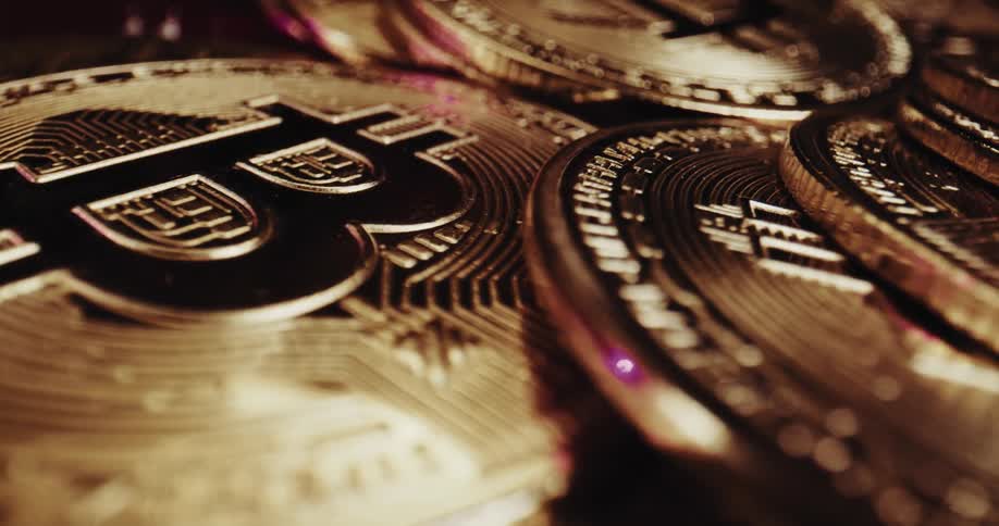 A close up of gold coins