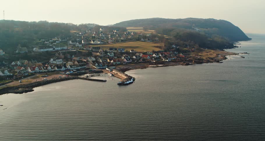 Aerial of luxury waterfront community on the coast