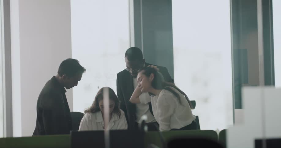 Group of people working together at a modern office in the city