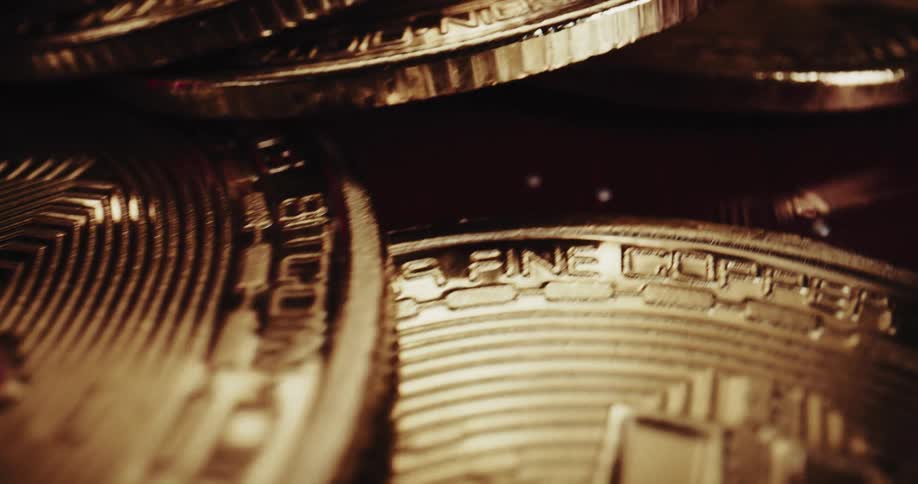 Close up of bitcoin tokens