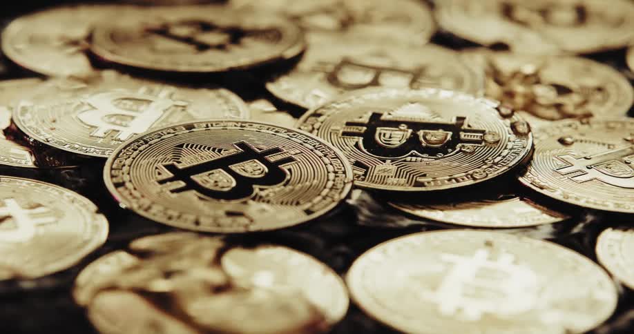 Water flows over the bitcoins