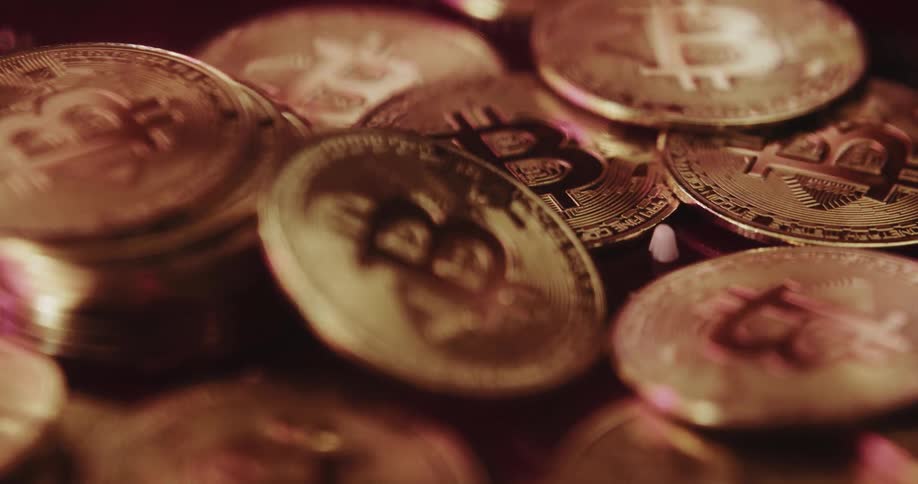 Close up of crypto bitcoins