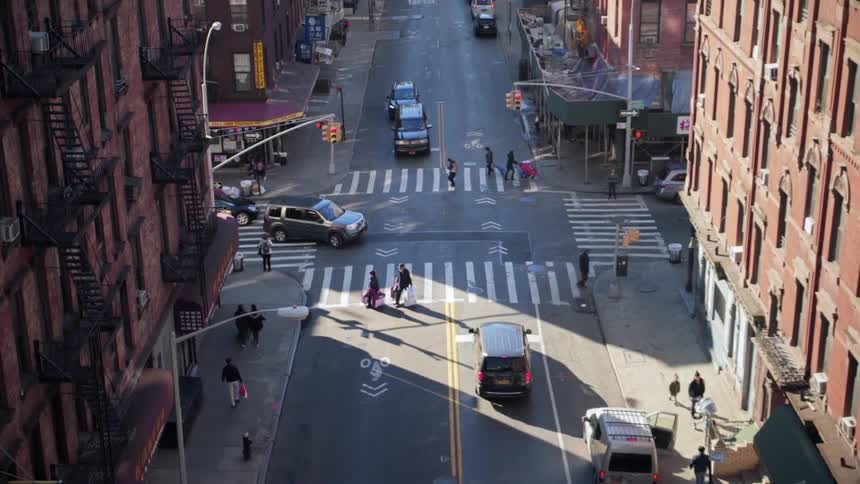Aerial view of a busy city street