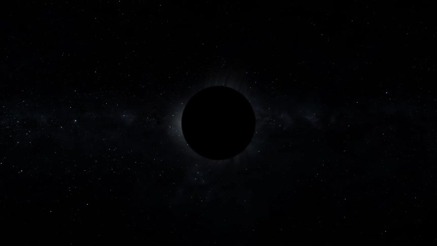 A large sphere eclipses a bright star in outer space