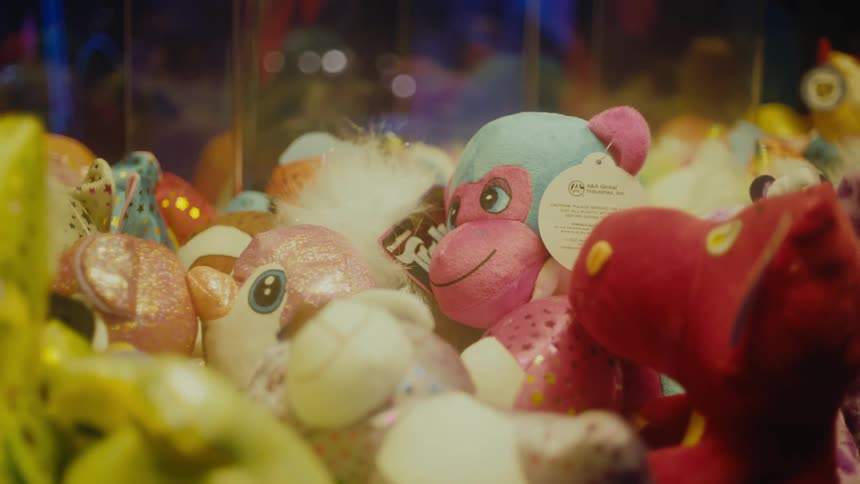 Stuffed animal toys in a claw machine arcade game