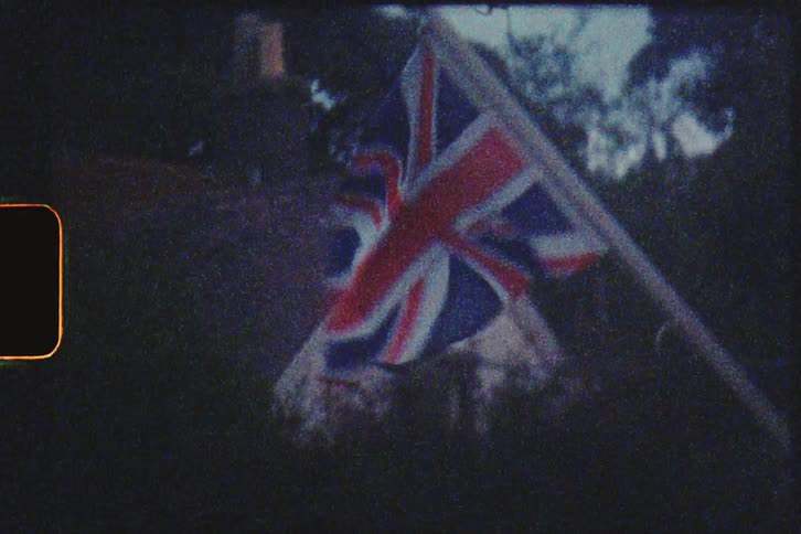 A flag of england is shown on video camera