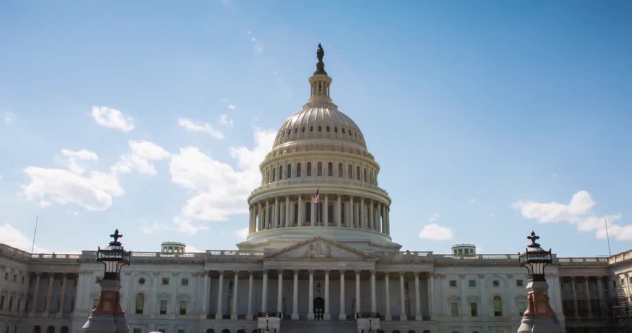 US Capitol building hyperlapse with people walking and clouds passing