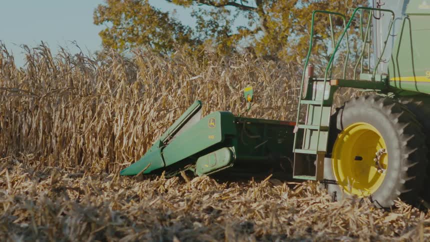 A view of a tractor harvesting
