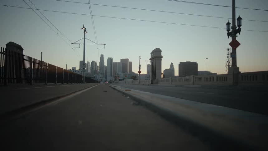 A car drives into the city