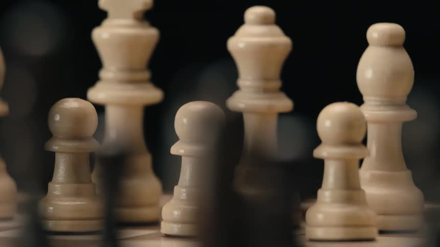 A view of chess pieces on a board