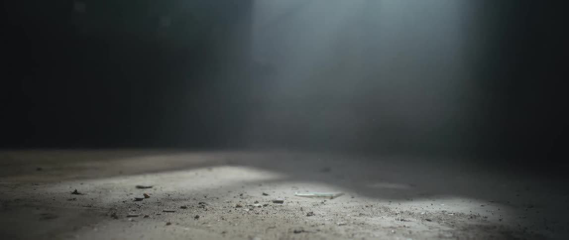 Tiny broken pieces of debris laying on a floor