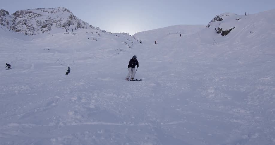 People are skiing down a slope
