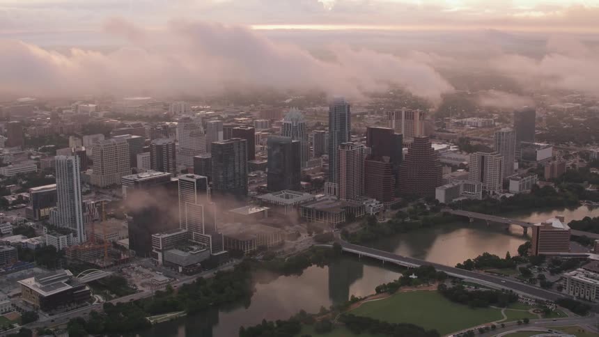 An aerial view of buildings in a city