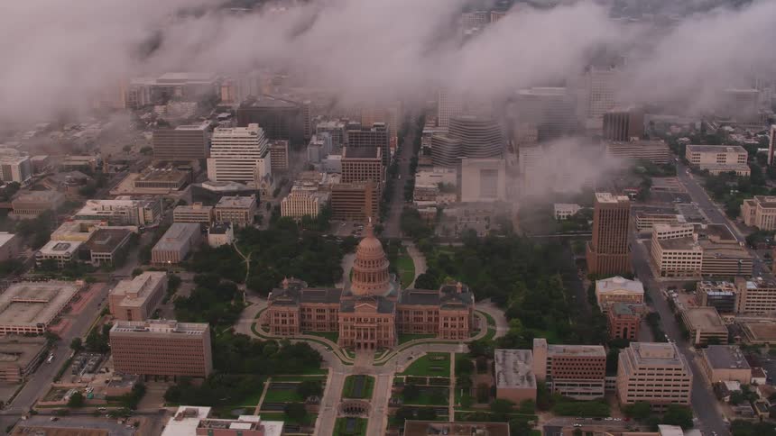 An aerial view of a city with buildings