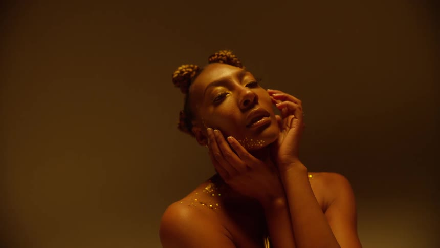 A portrait of a woman in a room