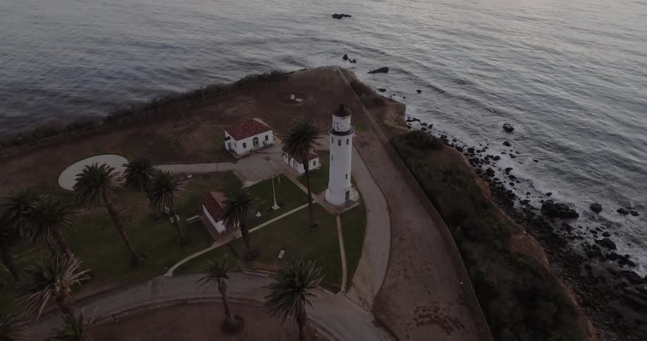 Top down view of lighthouse on a cliff