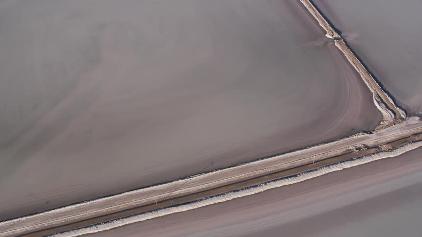 Sea salt evaporation ponds in a grid formation