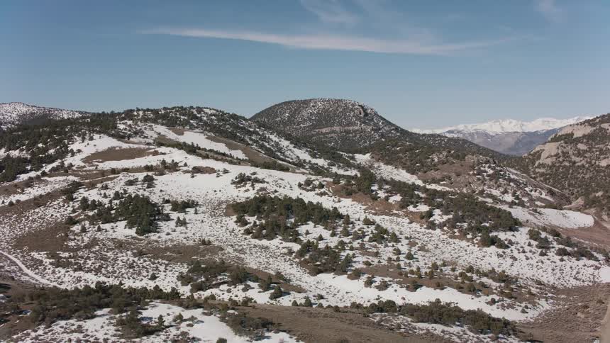 The hills are covered in snow