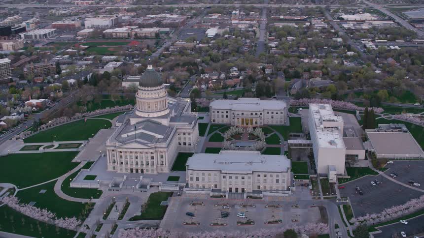 Aerial view of the salt lake city state capitol building in utah at morning