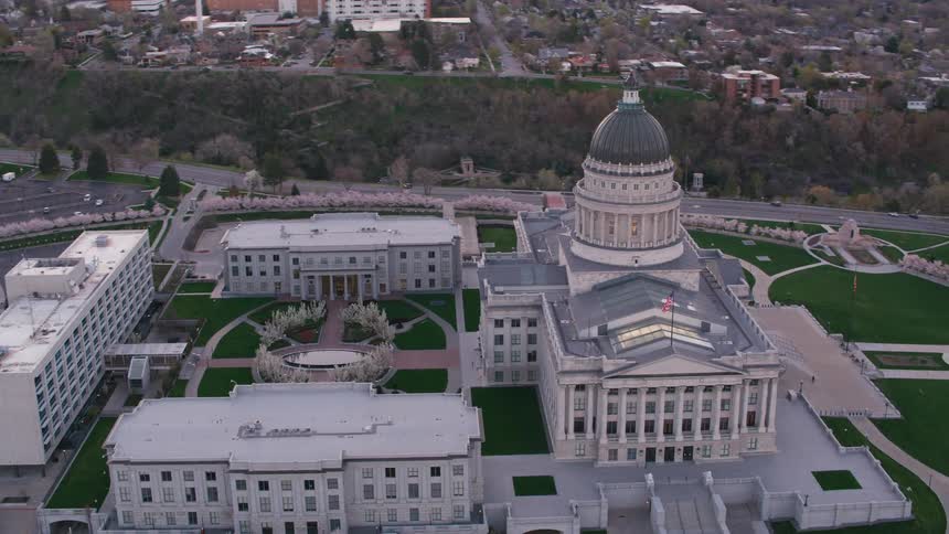 Aerial view of the salt lake city state capitol building in utah at morning