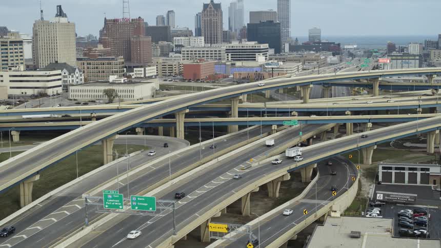 Traffic in downtown Milwaukee