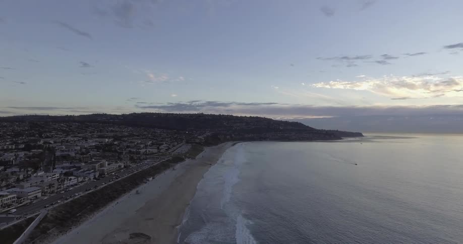 Aerial view of a coast near a town