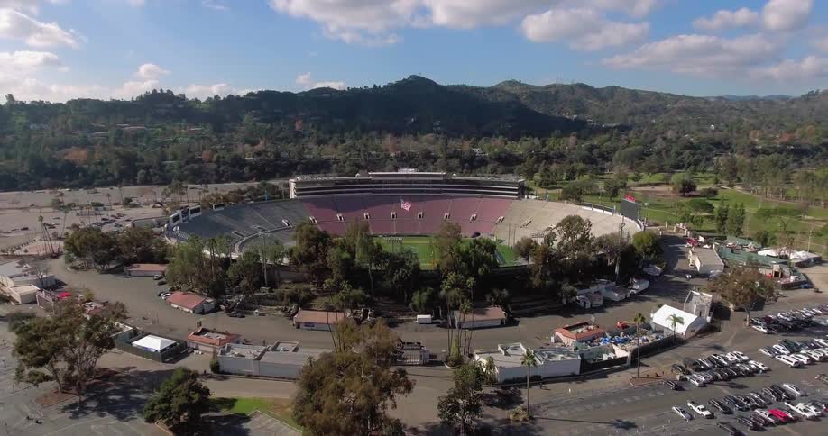 A stadium on a partly cloudy day