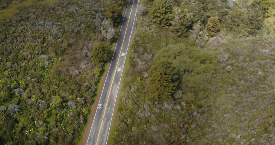 Aerial view of bend in the road in the coutryside