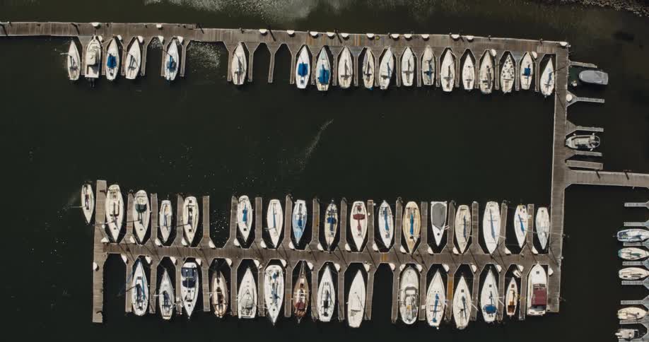Aerial view of boats docked in a marina