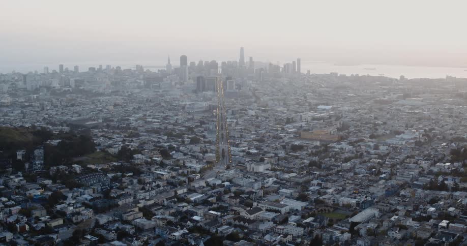 The city is covered in heavy fog
