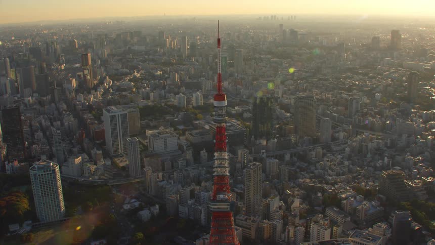 The sun is rising in the city